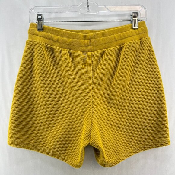 Madewell MWL Textured Waffle Knit Sweatshorts Women S Drawstring Stretch Mustard - Picture 2 of 7